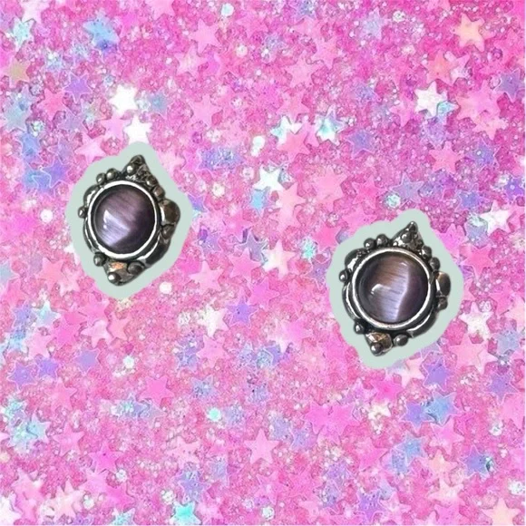 Vintage Avon 90s moonstone tiger eye stud earrings amethyst silver 1990s studs - Picture 3 of 11
